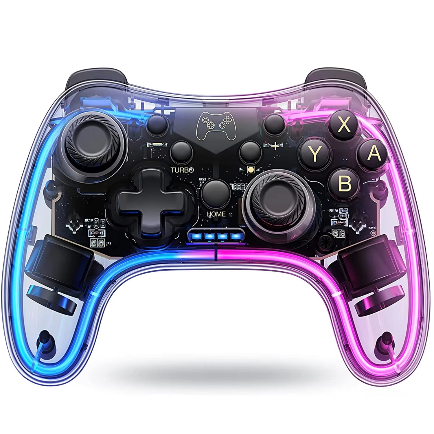 Controller 7039 for Switch with RGB Lights,Turbo,Wake-Up Function,Supports Multi-Platform&App Control,Transparent Gamepad