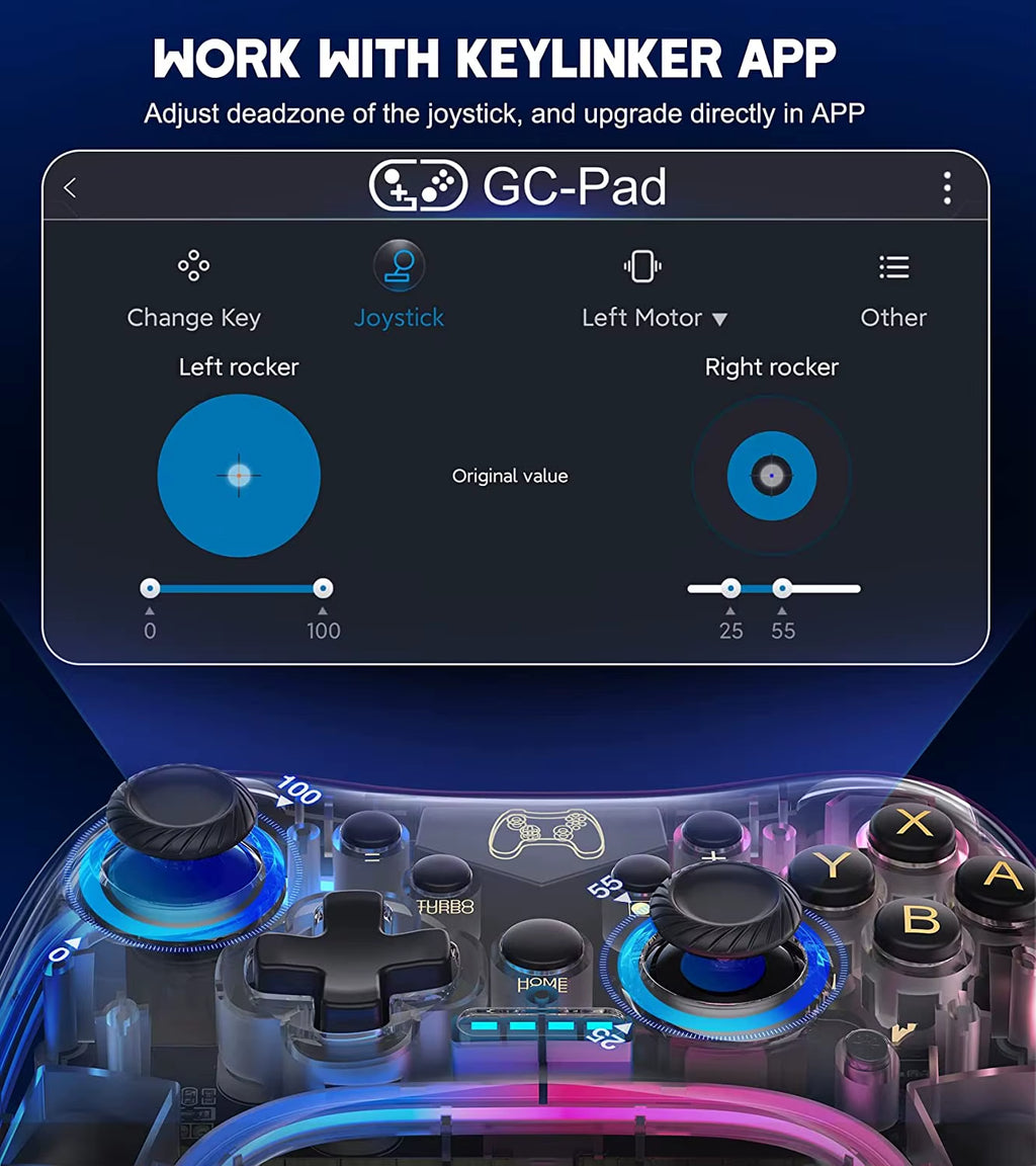 Controller 7039 for Switch with RGB Lights,Turbo,Wake-Up Function,Supports Multi-Platform&App Control,Transparent Gamepad
