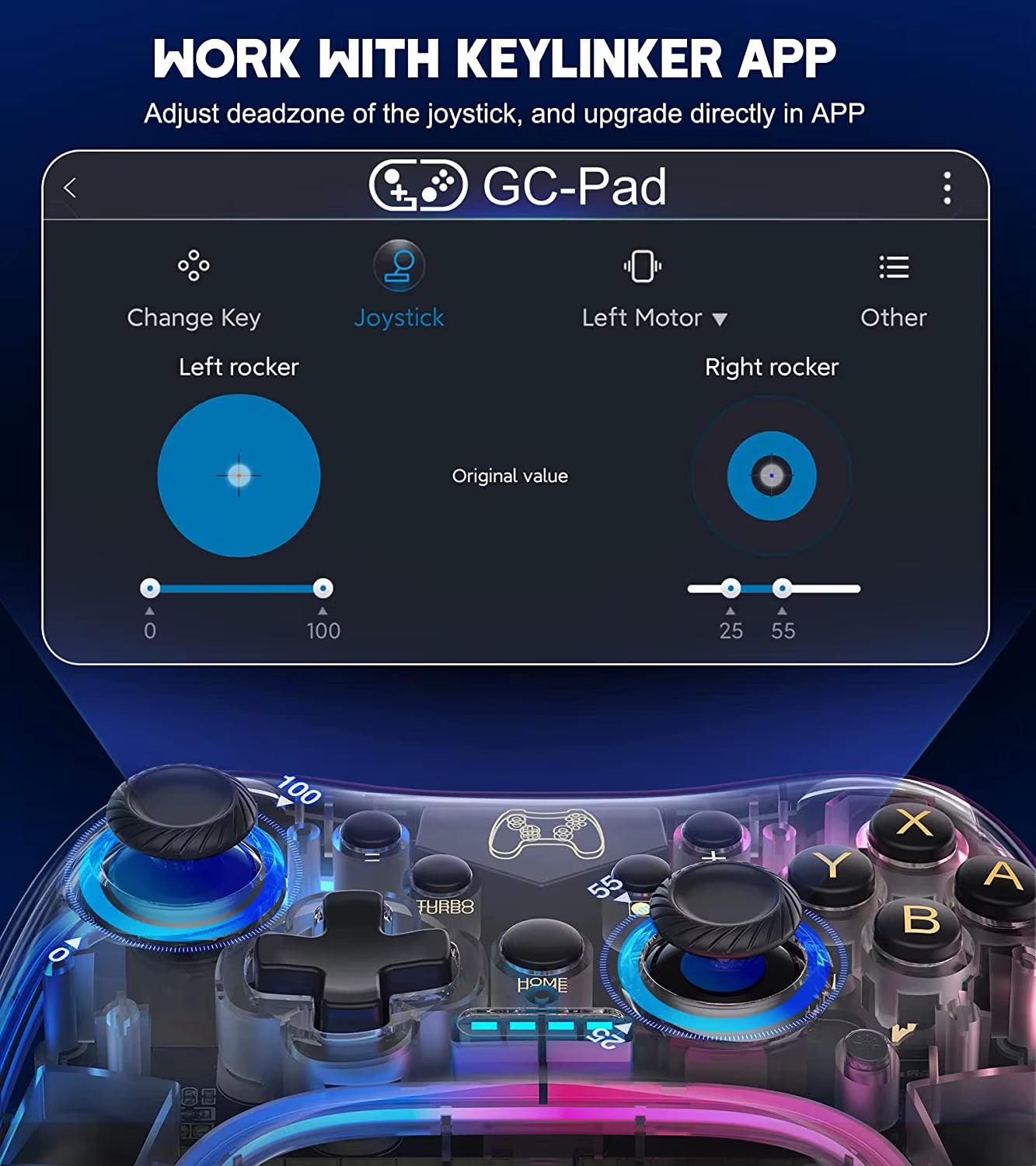 Controller 7039 for Switch with RGB Lights,Turbo,Wake-Up Function,Supports Multi-Platform&App Control,Transparent Gamepad